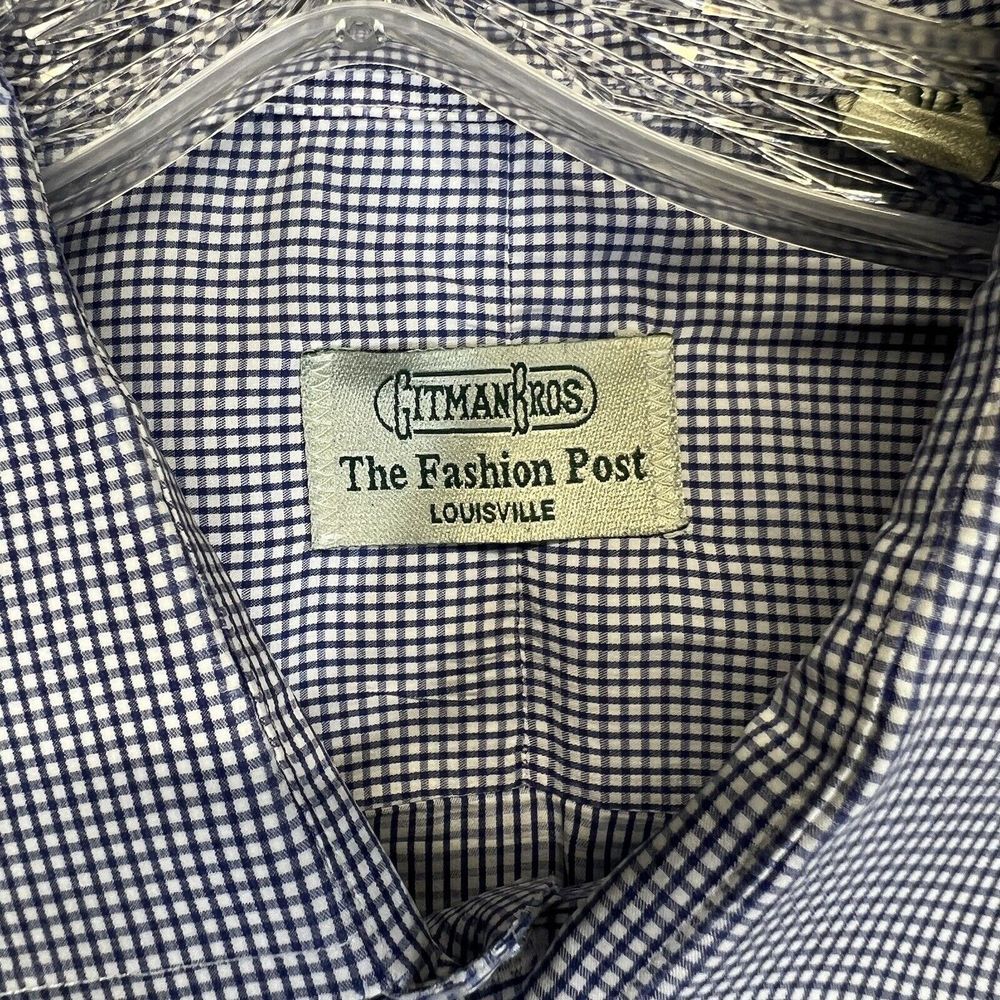 Gitman Bros Shirt Mens 18.5‎ 36 Blue Check Button Up Long Sleeve Flat Pocket USA - Picture 2 of 9